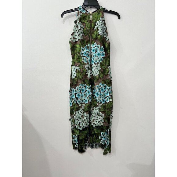 New Bronx and Banco Size US 4 Embroidery Cocktail Dress Hydrangea Blue/Green - Picture 9 of 14
